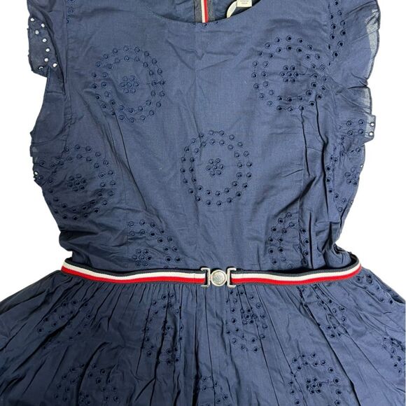 Tommy Hilfiger Navy Blue Short Sleeve Eyelet Dress Girls Size 14 NWT - Picture 4 of 9